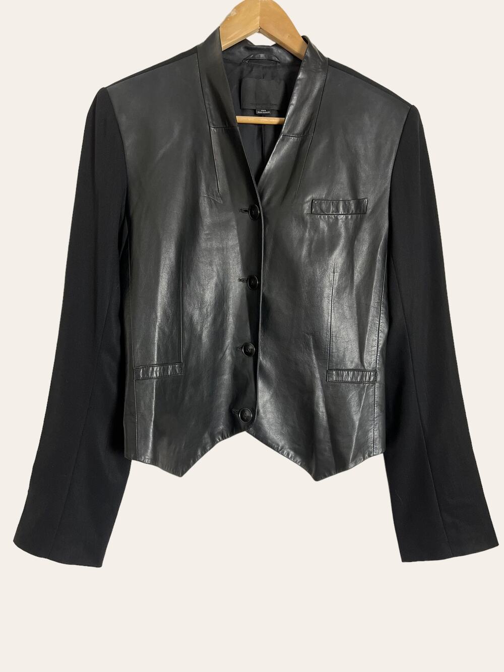 Alexander Wang Black Leather Mixed Media Button Front Blazer Jacket Size 4